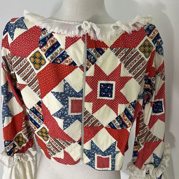 Vintage 60s Boned Patchwork Bell Sleeve Bodice As Is - Picture 7 of 9